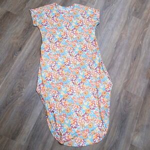 Floral Cocoon Maxi Dress XL Short Sleeve Pocketed High Low Tulip Hem Boho Teal